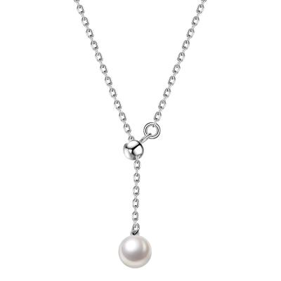 China Trendy Women's Jewelry Minimalist Custom 925 Sterling Silver Single Pearl Bar Pendant Necklace Delicate for sale