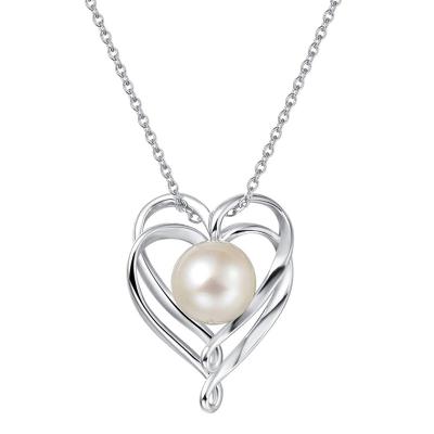 China FASHIONABLE Pearl Necklace Jewelry Womens 925 Sterling Silver Freshwater Pearl Heart Necklace for sale