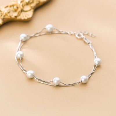 China TRENDY Minimalist Bracelet Layered Jewelry 925 Sterling Silver Multi Layer Chain Pearl Bracelet Freshwater Women for sale