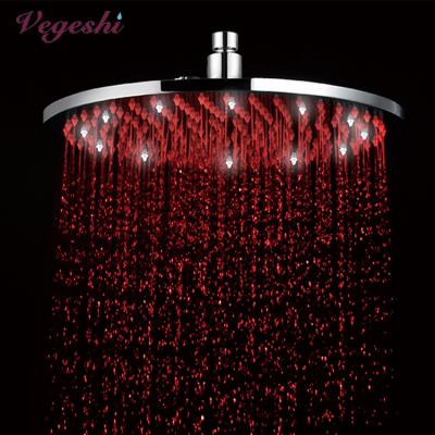 China Without diverter Vegeshi 12inch LED Rainfall Shower Head, the color will change in different water temperature for sale