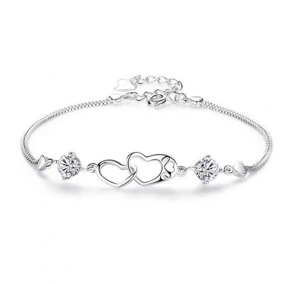 China FASHIONABLE Silver Heart Shaped Eternal Cute Adjustable Sterling Bracelet Gift For Girlfriend And Mother for sale