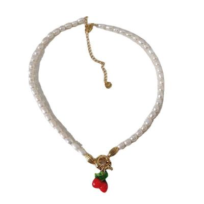 China BNX Cute Jewelry 2022 Hot Sale New 18K Gold Plated Cherry Iced Out Chain Freshwater Women Clavicle Necklace Pearl Luxury Jewelry for sale