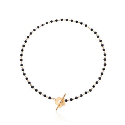 China BNX Vintage Jewelry Black Crystal Pearl Chain Women's Short Necklace Neck Chain Style Simple Plum Blossom Shape for sale