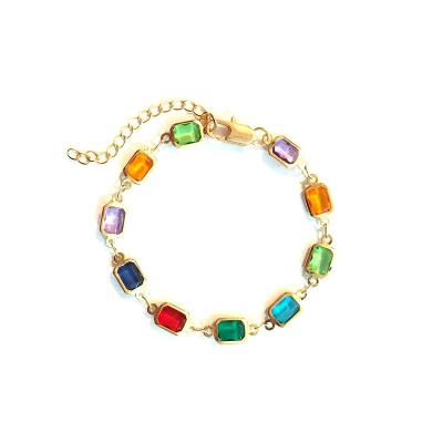 China Romantic Colorful Crystal Diamond Fashion Square Jewelry BNX Clavicle Chain Bracelet Simple Anklet for sale