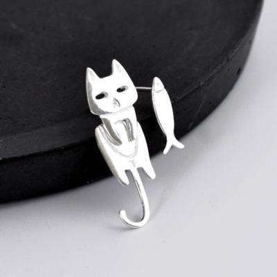 China TRENDY Fashion Cat And Fish Cute Hypoallergenic Sterling Silver Female Jewelry Earrings for sale