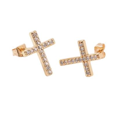 China New religious gold plated Zircon cross stud earrings for women's simple temperament earring trend jewelry luxury accessories for sale