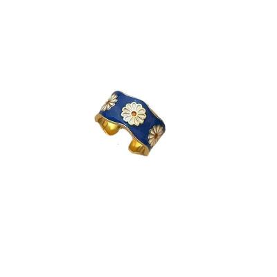 China BNX Jewelry Gift Rings Daisy Open Ring French Pastoral Vintage Enamel Metal Drip Cute Chandelier Blue Gold Plated Ring Female Jewelry Gift Rings for sale