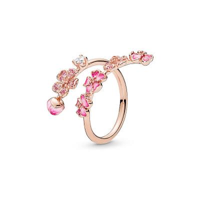 China 2022 BNX High Quality Jewelry New Arrival Rose Peach Blossom Flower Branch Open Ring for sale