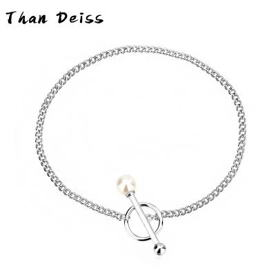 China Retro CLASSIC Simple S925 Sterling Silver Pearl Round Beads OT Buckle Chain Matching Personalized Tide Bracelet Men Women for sale