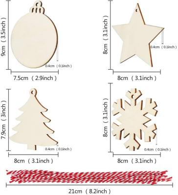 China Wooden Wooden Christmas Ornaments Unfinished Slices Wooden Ornaments Hanging Ornaments For Kids DIY Crafts for sale