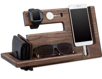 China Europe Wooden Phone Docking Station, Oak Desk Organizer, Tablet Holder, Key, Coin, Wallet, Watch Holder, Handmade Men Graduation Gift for sale