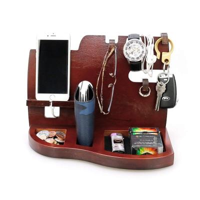 China Adjustable Red Wooden Wallet and Watch Organizer Men's Gift Phone Docking Station with Key Holder for sale