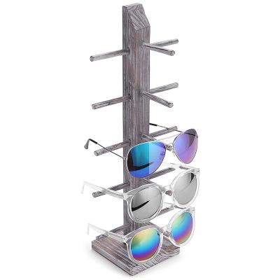 China Eco-Friendly Custom Rustic Bleached Wood 5-Pair Sunglasses Rack Display Stand, Retail Eyewear Storage Table Rack for sale