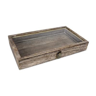 China Viable Custom Wooden Jewelry Display Case Accessories Storage Box with Metal Clasp Wooden Jewelry Tray for Collectibles for sale