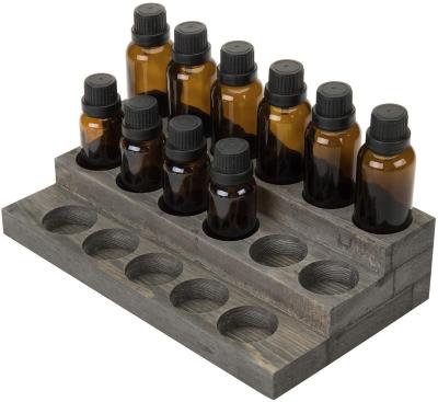 China Retail Stores Wooden Essential Oil Bottle Display Stand With Vintage Gray 3-Tier for sale