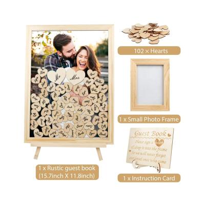 China Morden Wooden Wedding Guest Book with Wood Frame and Heart for Wedding Reception Baby Shower Birthday Graduation for sale