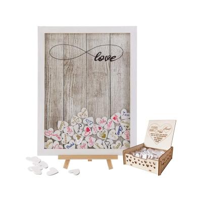 China Morden Guest Book Custom Wooden Wedding Drop Top Frame Sign With 100PCS Wooden Hearts, Rustic Wedding Decorations And Gift for sale