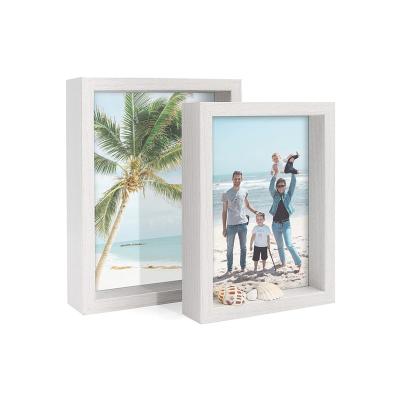 China Fashionable Custom Wooden Set 2 Pack Shadow Boxes Picture Frame Wooden Deep Photo Display Cases for sale