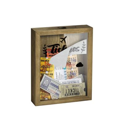 China Fashionable Custom Wooden Ticket Shadow Box Souvenir Top Loading Frame With Slot Movie Travel Sports Events Concert Ticket Stumps for sale