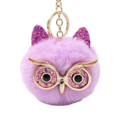 China Rex Rabbit Fur Ball Fur Ball Cool Explosive Bag Ladies Dangle Plush Owl Car Keychain for sale