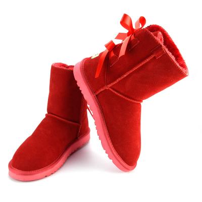 China Steel toe women's winter snow boots women's wool two bows boots real can do baby and logo women size shoes for sale