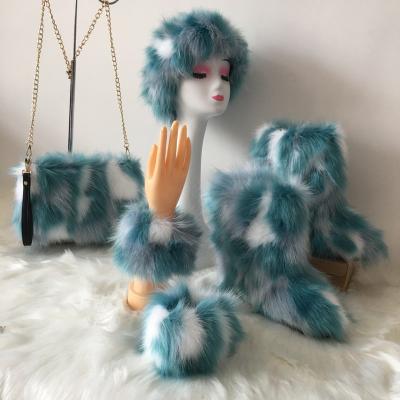 China Other Hairy Fur Boot Fur Boots Winter Shoes Women Snow With Bag Headband Keep Warm for sale