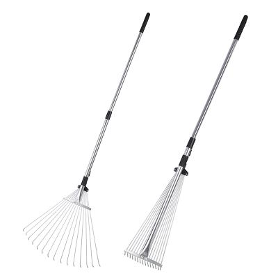 China Lightweight Adjustable Telescopic Garden Rake Outdoor Metal 15Teeth Tool Kit Folding Expandable Hay Grass Lawn Yard Leaves Home Garden Rake for sale