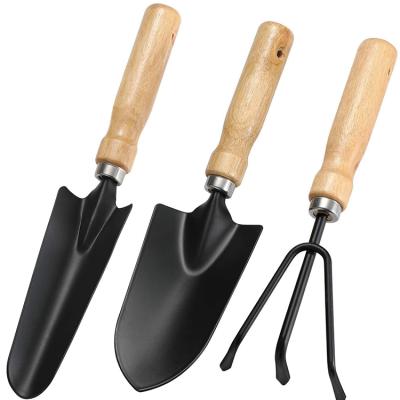 China Hot Selling Mini Garden Shovel Rake Spade Wooden Handle For Home Garden Tools 3Pcs Potted Flower Plant DIY Tools Set for sale