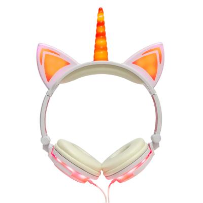 China Hot Popular Cat Ear Sale OEM Factory Unicorn Earphone Kids Wired Headphones for sale