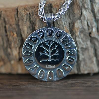 China LANGHONG CLASSIC Norse Viking Necklace Tree of Life Necklace Runes Stainless Steel Necklace for Men for sale