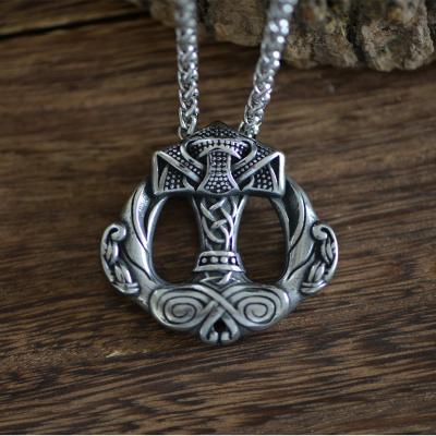 China LANGHONG Double Sided Thor Hammer Necklace For Men Raven Stainless Steel Necklace Taliman Classic Jewelry for sale