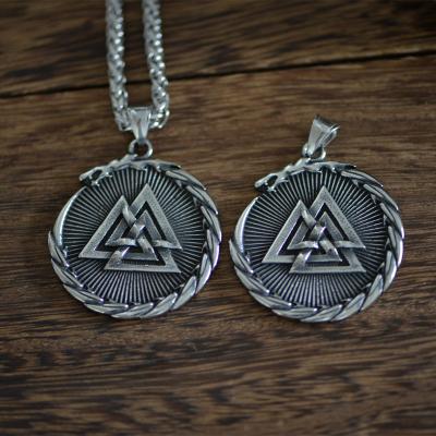 China LANGHONG CLASSIC Viking Dragon Valknut Necklace Stainless Steel Necklace Taliman Jewelry For Men Vegvisir Double Side for sale