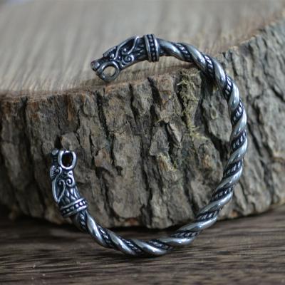 China CLASSIC Stainless Steel Men's LANGHONG Cuff Bracelet Men's Viking Wolf Head Bracelets Talisman Jewelry for sale