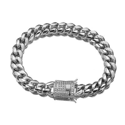 China Fashion LangHong Stainless Steel Cuban Chain Bracelet Encrypted Titanium Steel Bracelet Men Micro-Inlaid Diamond Clasp Bracelet White for sale