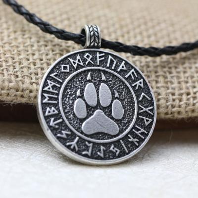 China LangHong Ethnic Norse Vikings Bear Print Necklace For Men The Norse Bear Copy RUNE Necklace Nordic Talisman for sale