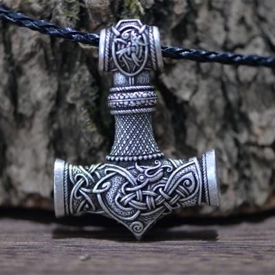 China Ethnic Viking Necklace Thors Hammer Necklace LANGHONG Norse Viking with Wolf Head Necklace For Men jewelry talisman for sale