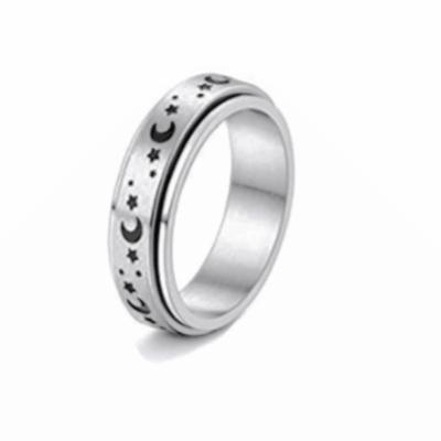 China Rotatable titanium steel rings of stainless steel couples of Europe and America LangHong stars and moon rings for sale