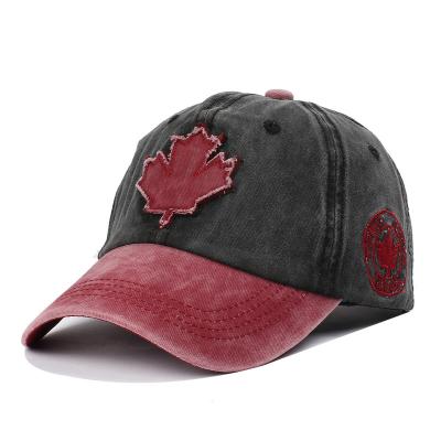 China JOINT Cotton Men's Hat XUAN YANG Patch Maple Leaf Distressed Washed Hat for sale