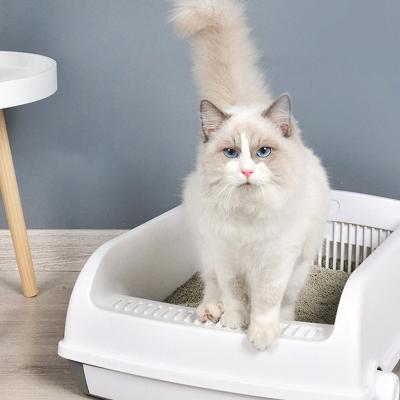 China Sustainable Collapsible Luxury Cat Toilet Portable Plastic Cat Trash Can With Drawer Type Cat Litter Scoop Box for sale