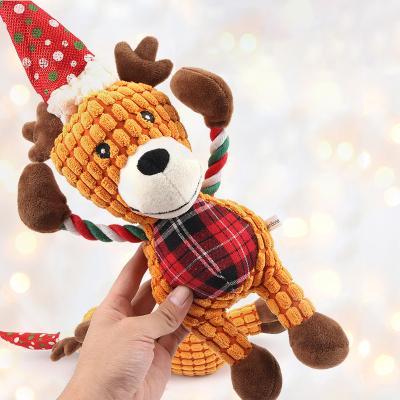 China Stocked Durable Stuffed Plush Christmas Toys Pet Deer Squeaky Dog Toothbrush Chew Playing Toy for sale