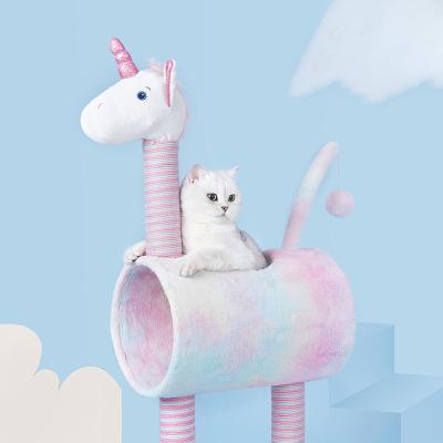 China Unicorn Cat Climbing Tree House Viable Pet Scratching Multifunctional Cat Tree for sale