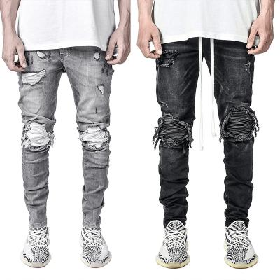 China Breathable Wholesale YS Hip Hop Black Biker Ripped Skinny Stretch Mens Jeans for sale