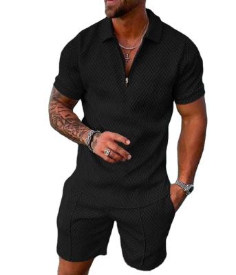 China Breathable YS Logo Custom Zipper Up Polo Collar Mens Shirts And Shorts Set Simple Casual 2022 Summer Short 2 Piece Sets For Men for sale