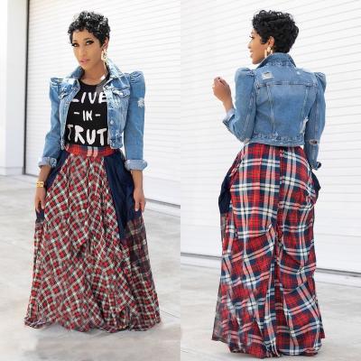 China YS-X0034 spring equipment anti-static length pleated skirt dress high waist skirt femme maxi long fashion women plaid trends for sale