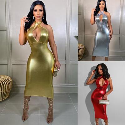 China YS-CY9215 Anti-wrinkle nightclub spring fashion bodycon halter sexy prom party wear dresses for women for sale