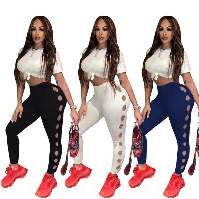 China Hot Selling Anti-Wrinkle Fashion Solid Color Casual Hole Gym Pants Women Burnt Pants YS-QS51059 for sale