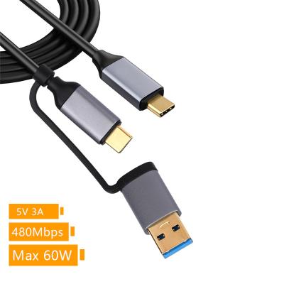 China MP3/MP4 Player JMTO 2 in 1 USB C Cable 0.45m 60W USB-A C to C 3A Cable 5Gbps Fast Charging Data for MacBook for sale