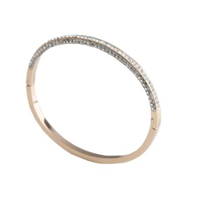 China Trendy Fashion Jewelry Lady Bangles Three Sided Diamond Bracelet Stainless Steel Gold Crystals Plated Women Bracelet for sale