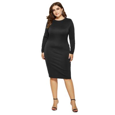 China Casual Fashionable and Elegant Long Sleeve Breathable Plus Size Ladies Solid Color Long Sleeve Tight Dress for sale