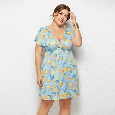 China Wholesale Sexy V-Neck 95% Polyester 5% Plus-size Sexy Spandex Midi Dresses Summer Midi Dresses For Woman for sale